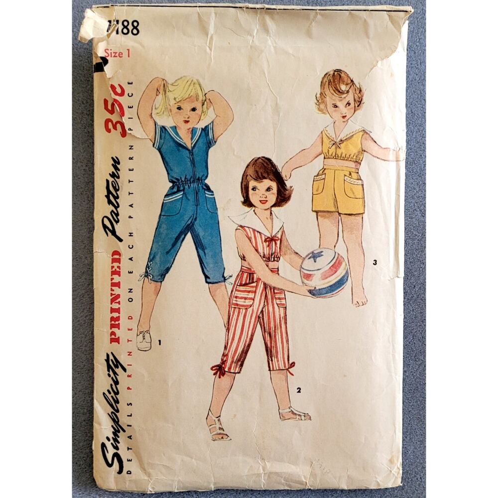 SIMPLICITY Pattern--1188 Girls Rompers/Playsuits -Sz 1/Toddler Vintage/1950s